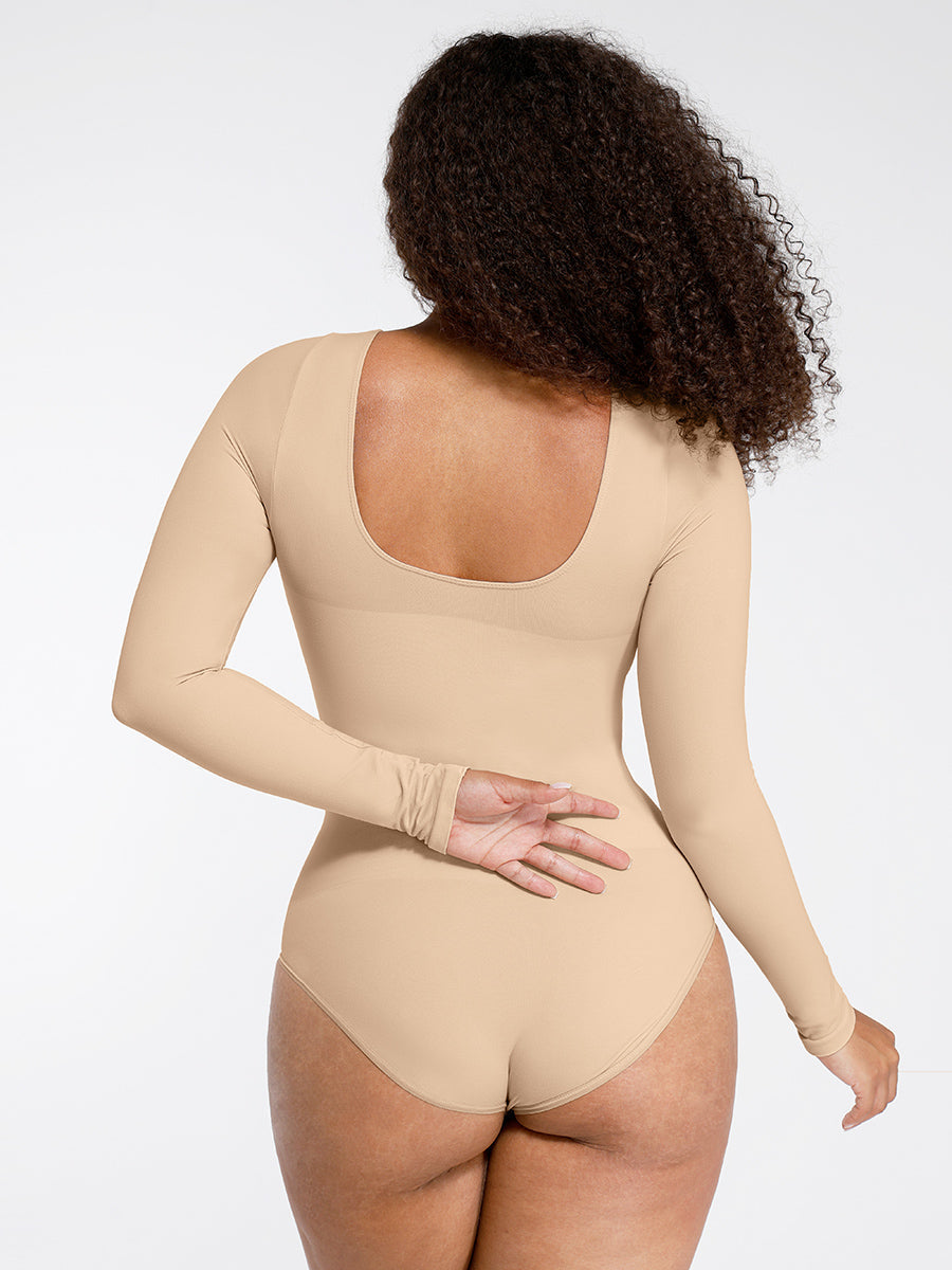 SculpStore Long Sleeve Sculpt Bodysuit | Seamless Tummy Control Thong